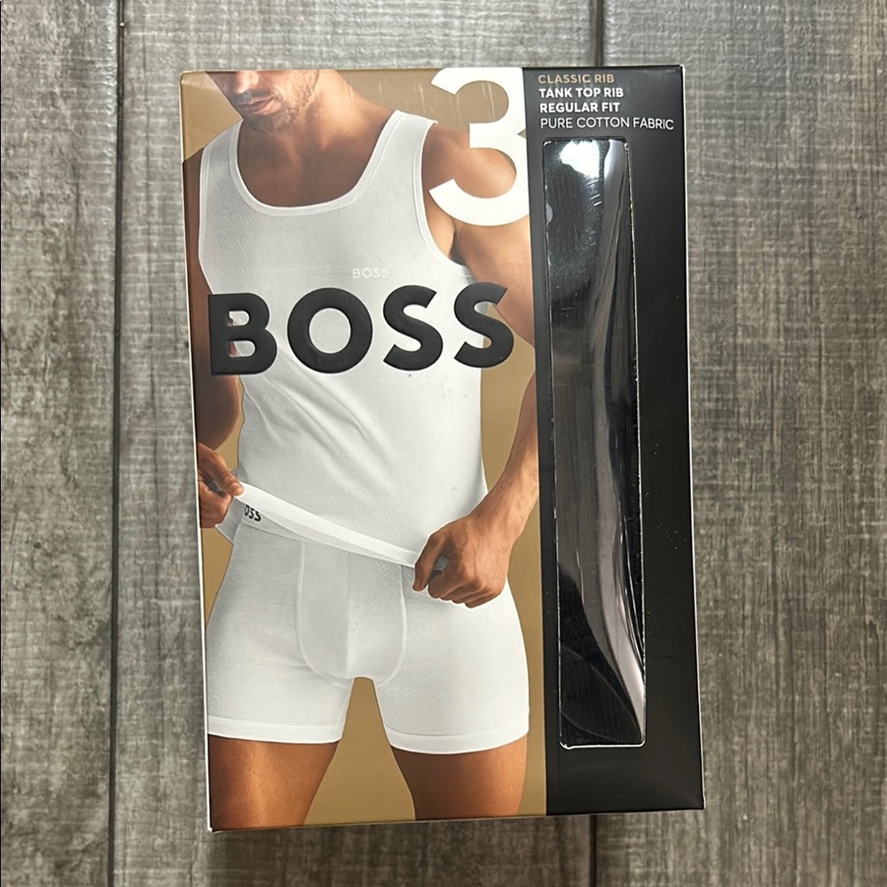 100% Authentic BOSS by Hugo Boss Men's White Tank Top 3Pack Undershirts - NWT